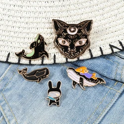Animal Badge Enamel Pins Brooch Black White Cat Fish Monster Button Shirt Jackets Women Cute Brooches Kids Jewelry Accessories