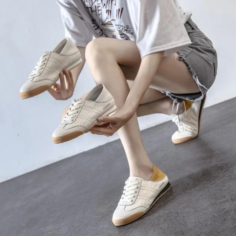 Brand 2021 New Korean Women's Shoes Soft Sole Comfortable Shallow Mouth Flats Shoes Two Wear Soft Leather Shoes Women Sneakers