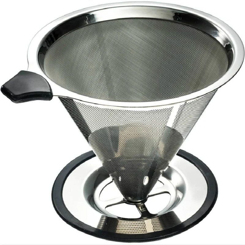 Stainless Steel Pour Over Coffee Cone Dripper - Paperless and Reusable - Ultra Fine Micro Mesh Filter