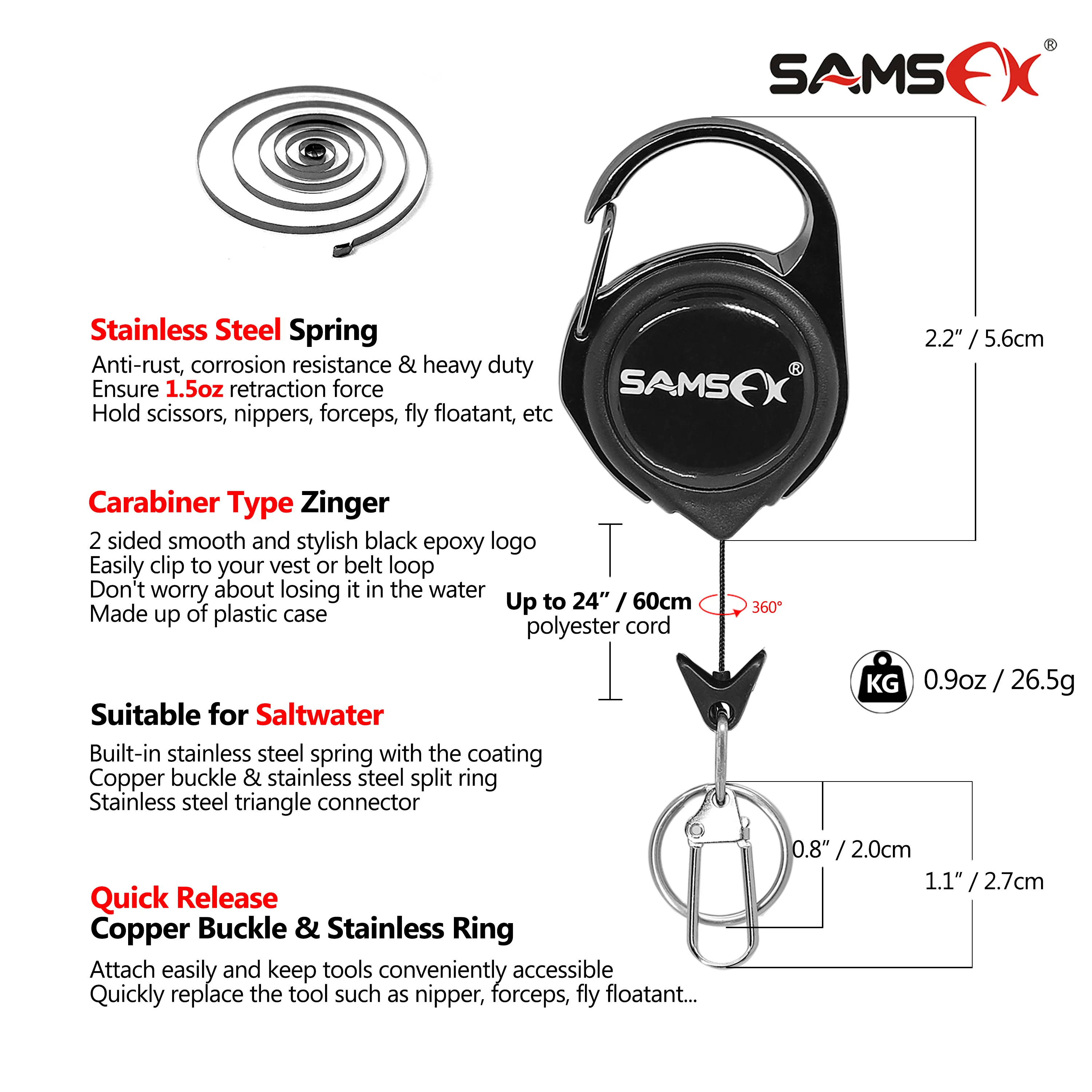 SAMSFX Pro Fast Tie Fishing Quick Knot Tool Nail Knotter Tying Line Cutter Clipper Nipper w/ Zinger Retractor Tackle Accessories