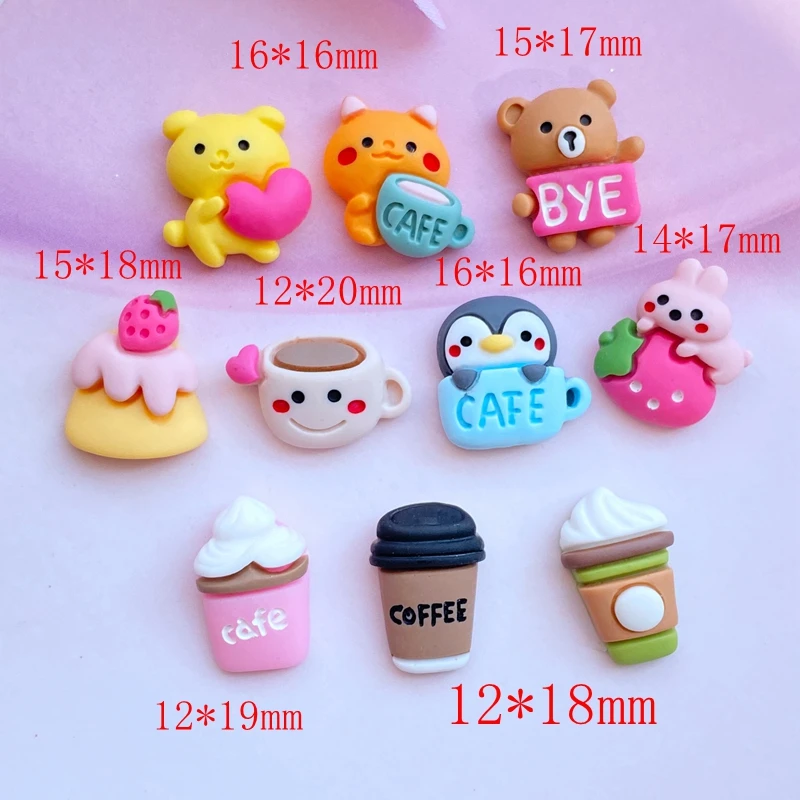 10Pcs New Mixed Lovely Cartoon Animals / Drinks Flat Back Resin Scrapbooking DIY Jewelry Craft Decoration Accessories