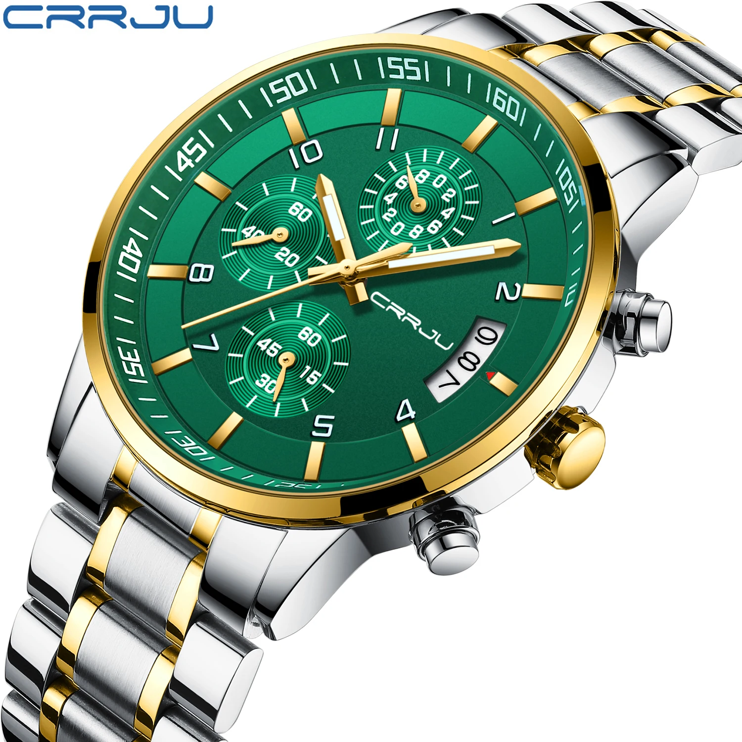 

CRRJU Men's Luxury Watches Fashion Sporty Wristwatches Male Chronograph Quartz Stainless Steel Clock with Luminous Hands