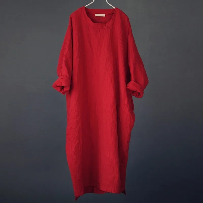 NINI WONDERLAND Autumn Cotton Loose Robe Dress Spring Women Long Sleeve Casual Big Size Dress 2023 Vintage Red Dresses White