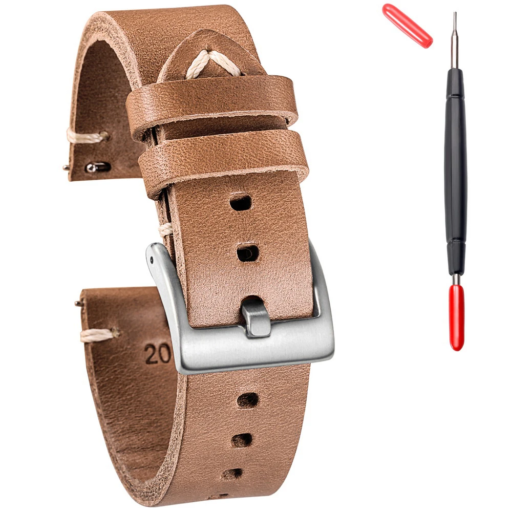 Hemsut Genuine Leather Watch Bands For Men Women Horween Chromexcel Leather Quick Release Handmade Watch Strap 18 19 20 21 22