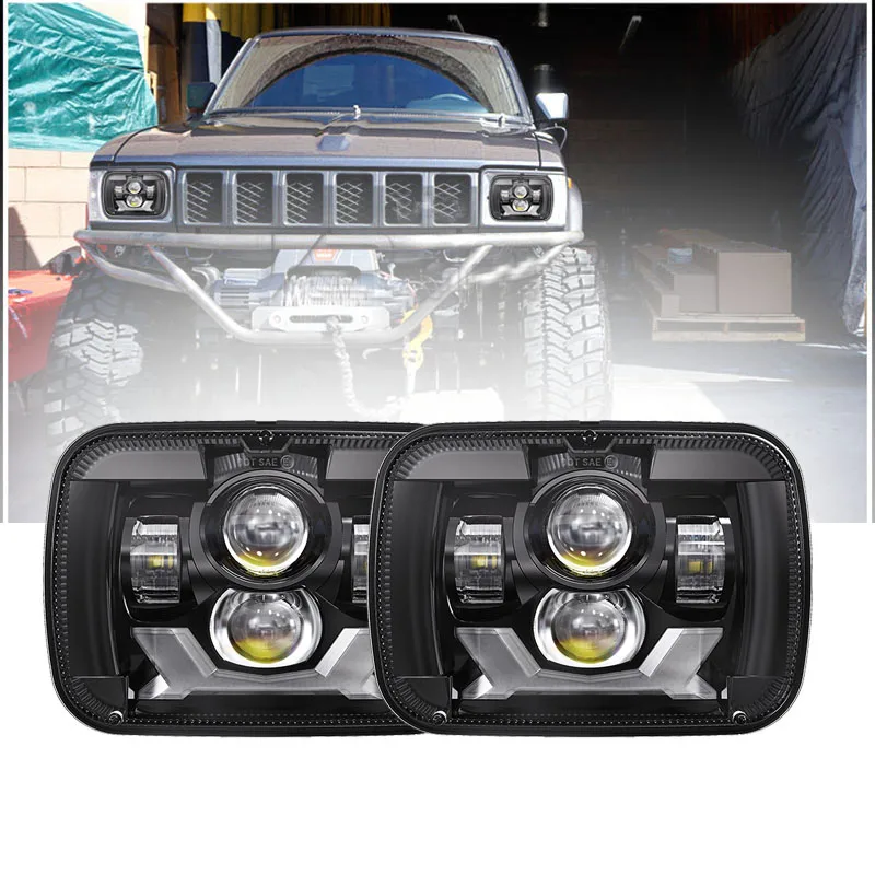 

5x7 Inch LED Projector Headlight For Cherokee XJ YJ Wrangler 6x7 Square Headlights Hi-Low Beam Halo DRL Truck Headlamp