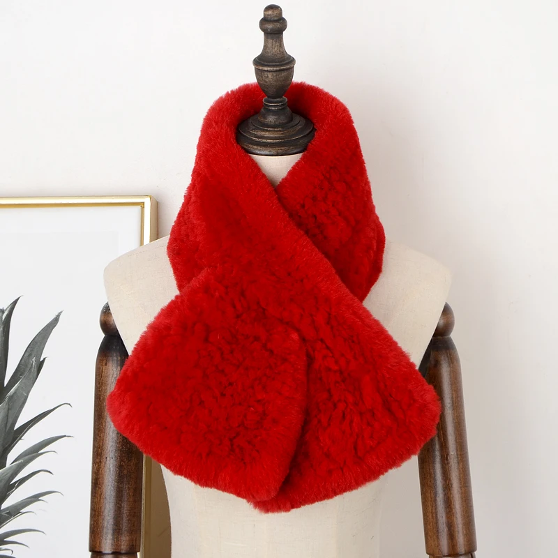 

New Design Winter Genuine Rex Rabbit Fur Scarf Handmade Women Ring Wraps Street Fashion