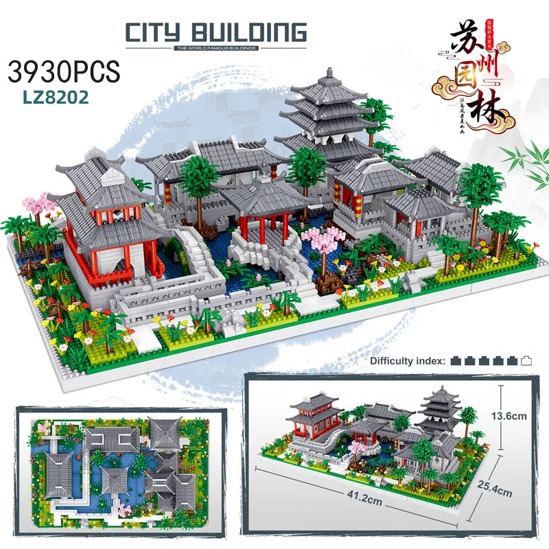 Casa clássica nanobricks china arquitetura tradicional micro bloco de diamante 3 em 1 jardins suzhou tijolos de construção coleção de brinquedos