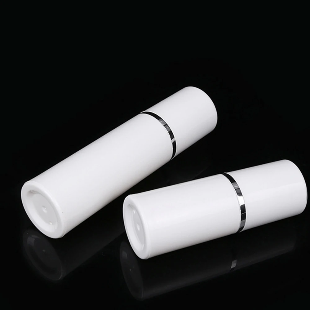 10pcs Pump Bottle Airless Empty Plastic Container White Cosmetic Bottles Cylindrical Refill Tubes Silver Line Cap 15ml 30ml 50ml