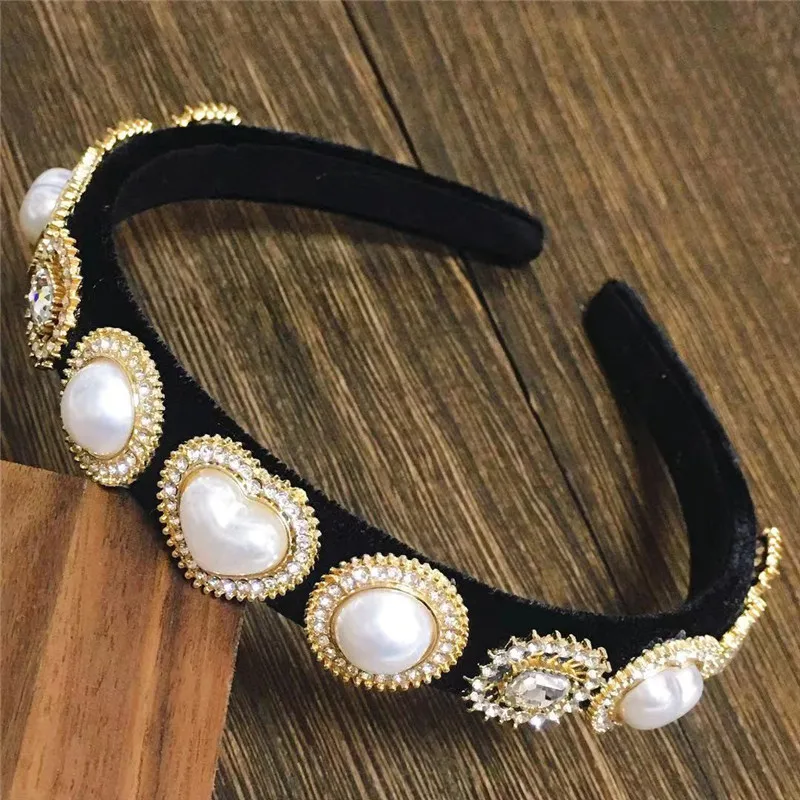 

Baroque Rhinestone Headband Hairbands For Women Heart Pearl Crystal Rhinestone Hairband Hair Accessories For Party Wholesale