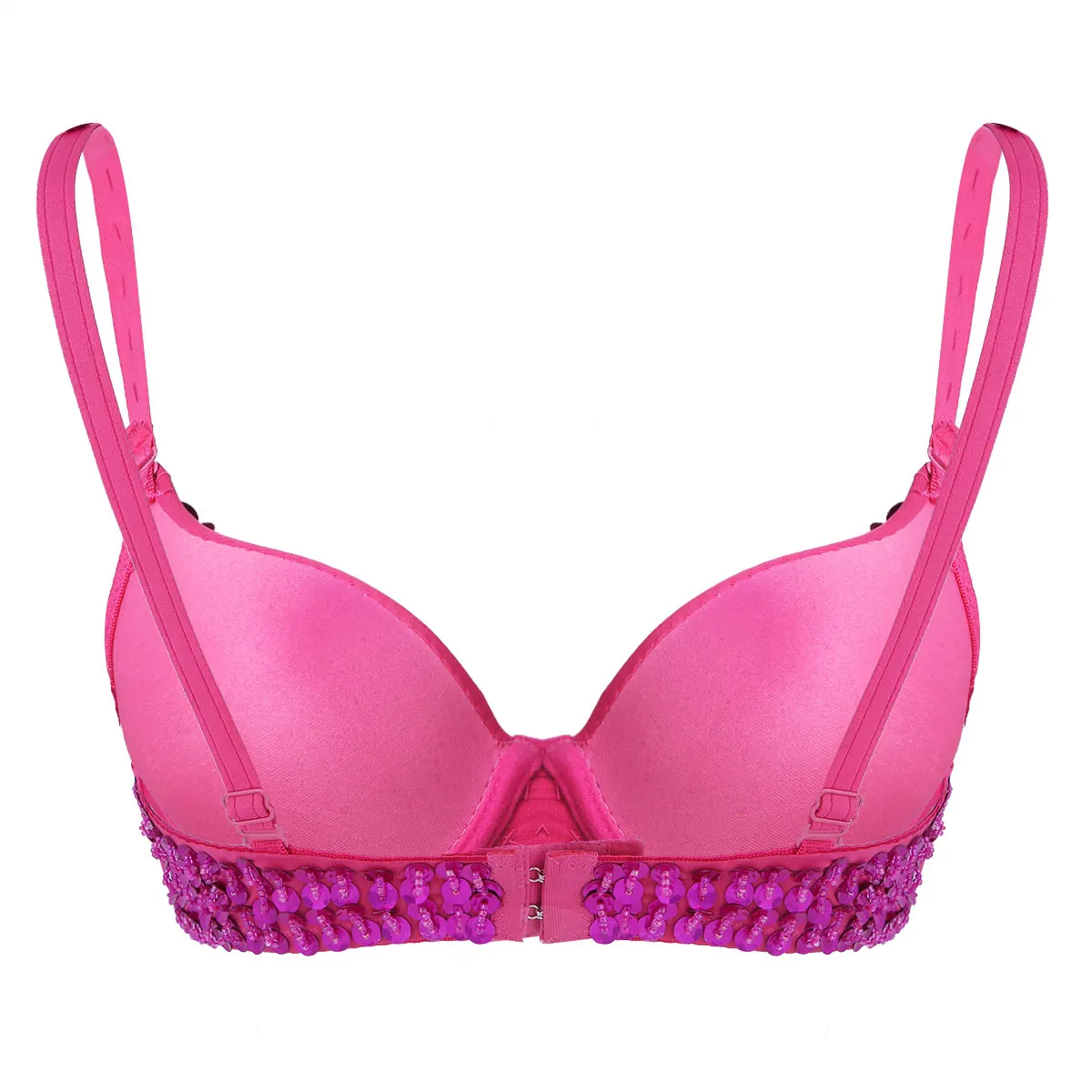 Womens Carnival Pole Dancing Costume Sexy Belly Dance Bustier Bra Sparkle Sequins Beading Padded Bra Top for Rave Party Clubwear