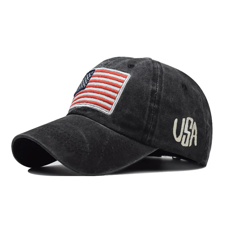 Baseball Cap Washed denim Outdoor Sport Baseball Cap Hat USA America Canada Italy Brazil flag sign Embroidery Spring Autumn Cap