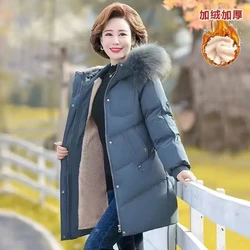 Middle-Aged Mother Down Cotton-Padded Jacket Elderly Women's Winter Coat With Hooded Warm Plus Velvet Thick Parkas Women 1100