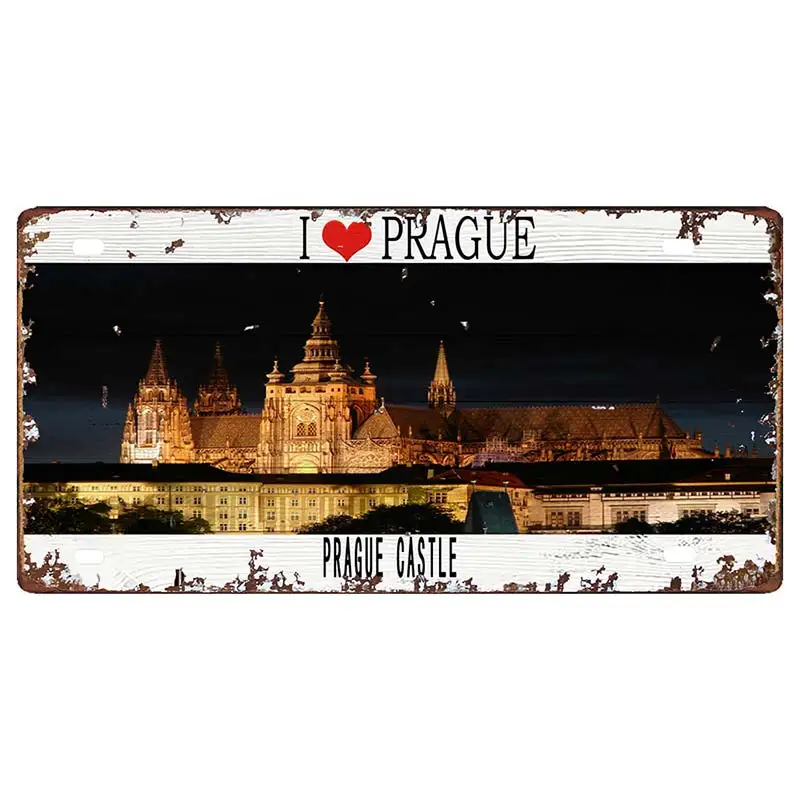 Prague Travel City Car Lisence Vintage Poster Souvenir Metal Sign Retro Plaque For Wall Shop Bar Home Decor 30X15CM  DC-0958A