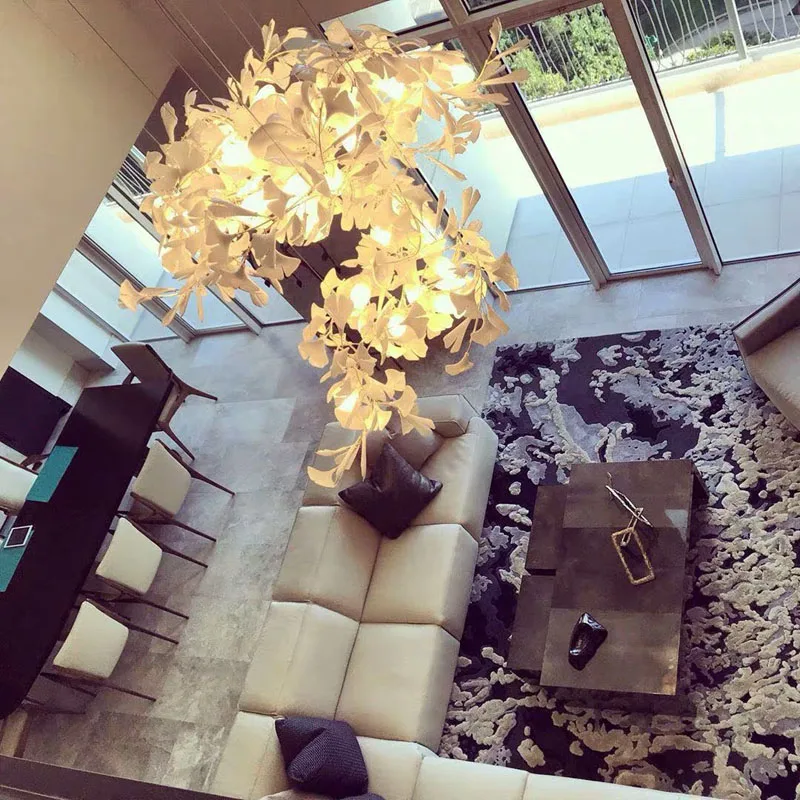 

Phube Large Modern Chandelier Lighting With Porcelain Leaves Gold Hanging lamp for Staircase Lobby Foyer Hanging Light Fixture