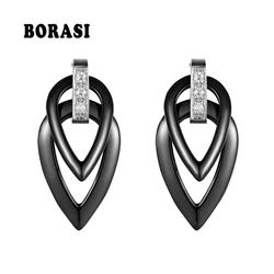 New Punk Black White Colour Water Drop Ceramic Earrings for Women Vintage Geometric Statement Earrings Bohemian Fashion Jewelry