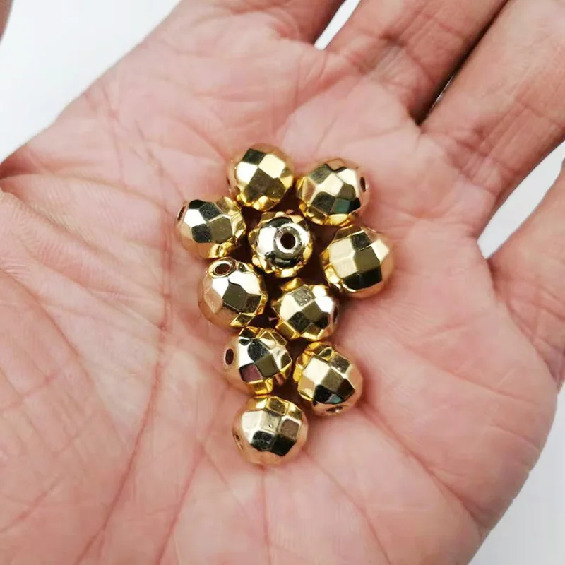 YHBZRET Faceted Hematite beads Gold Color Natural Stone 2/3/4/6/8/10mm Round Loose beads Jewelry Making bracelet DIY Accessories