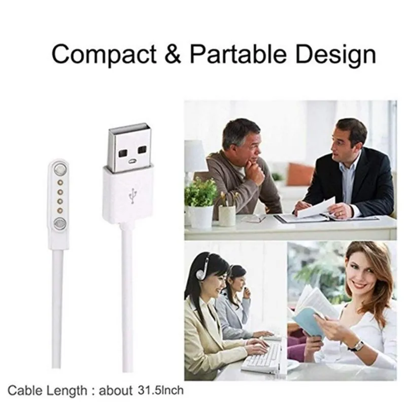 1PC Magnetic Smart สายชาร์จ4 Pins 7.62Mm สำหรับ KW88 KW98 KW99 GT88 GT68 Universal Smartwatch USB สายชาร์จ2 Pins
