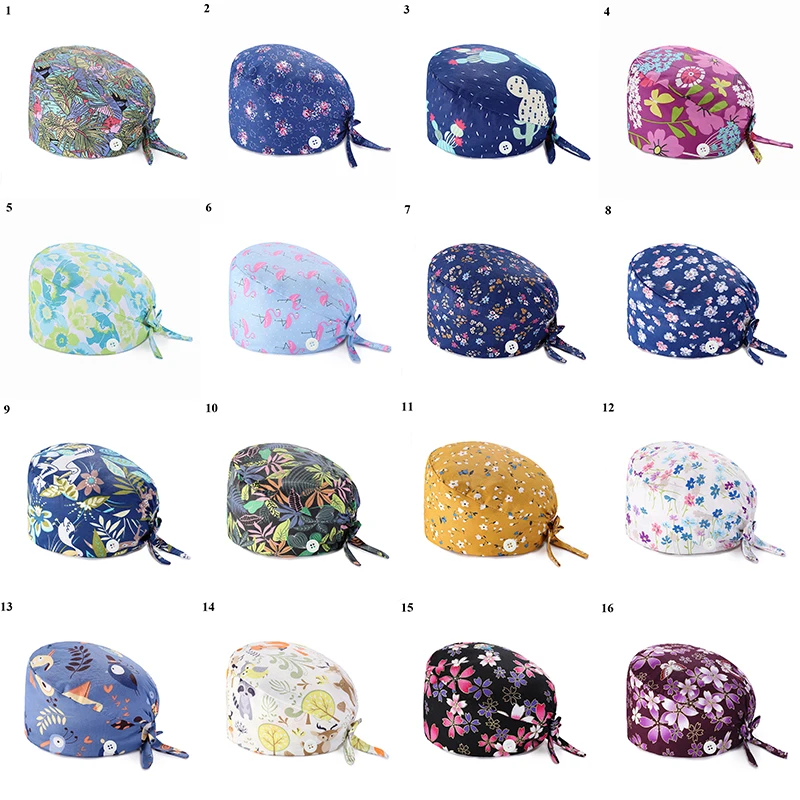 Fashion Nursing Hat Floral Surgical Cap Doctors Scrub Cap Printing Nurse Baotou Hat Embroidery Medical Pharmacy Bonnet Caps