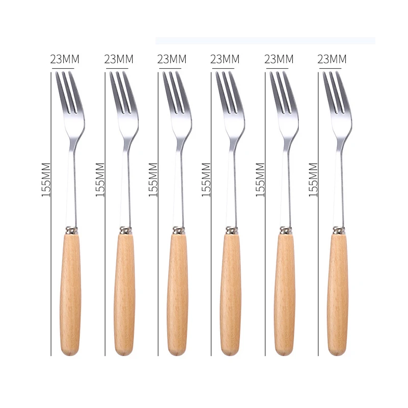 

6 pcs Fruit Forks Stainless Steel Dinner Fork Wooden Handle Table Forks Sets Korean Cutlery Salad Dessert Forks Food Picks