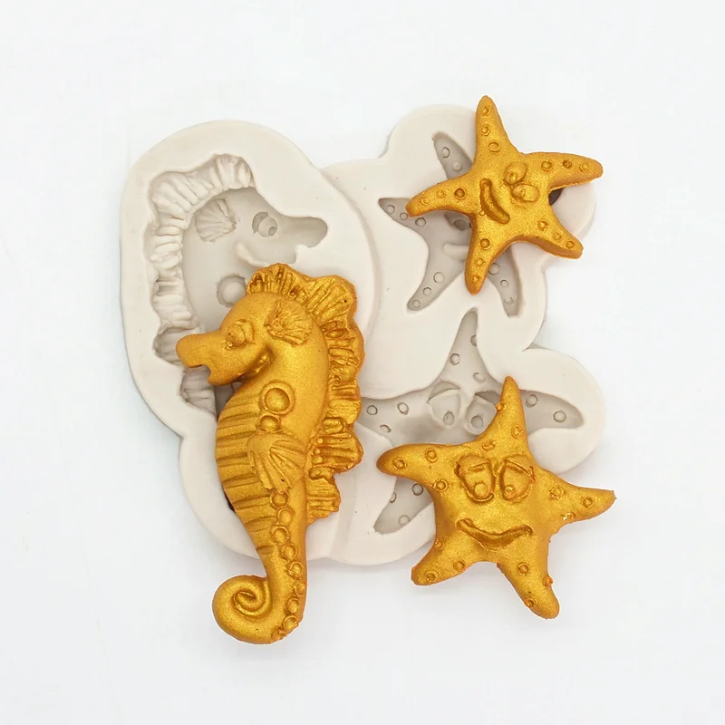 Cute Starfish Seahorse Silicone Mold Chocolate Dessert Lace Decoration DIY Cake Pastry Fondant Moulds Kitchen Resin Baking Tool