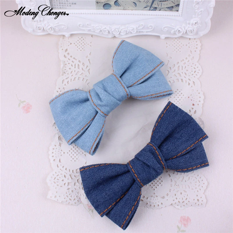 1PCS Solid Color Cute Barrettes Women Fashion College Wind Hairpin  Denim Hair Bow For Girl Duckbill Clip Hair Clips Accessories