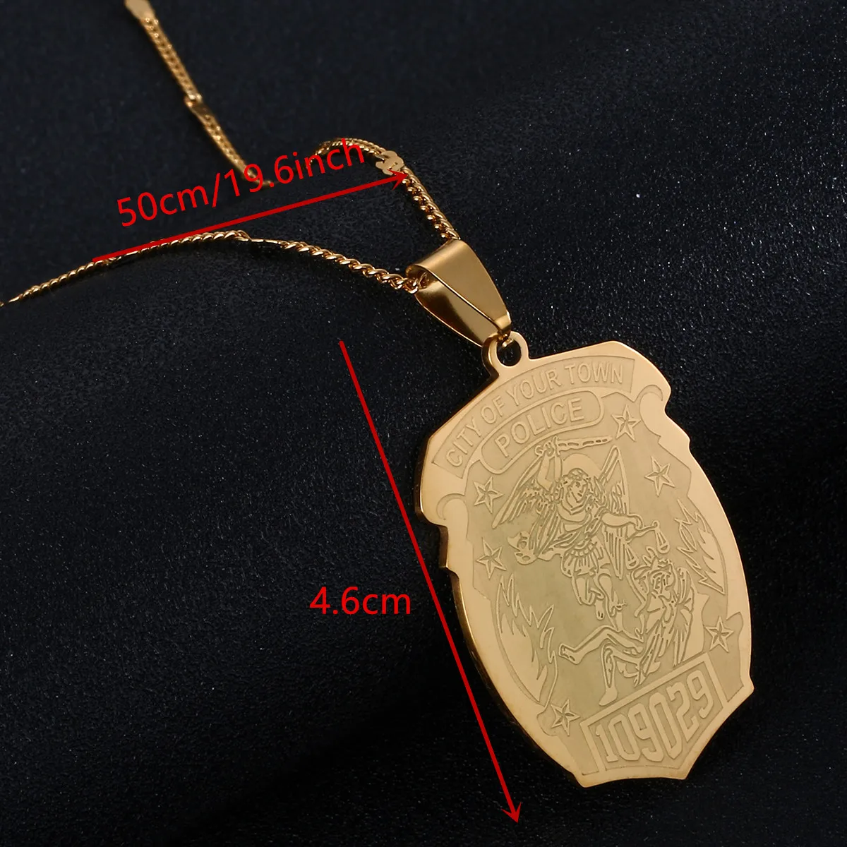 Stainless Steel Saint Michael Personalized Police Badge with Department Badge Number Fashion Jewelry