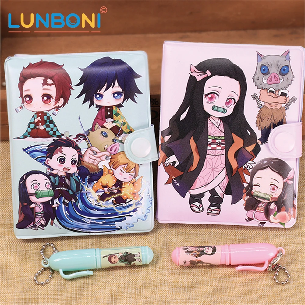 1Set Notepad Demon Slayer Kimetsu No Yaiba Cartoon Ruler Student Multifunctional Learning Notebook Playing Cards