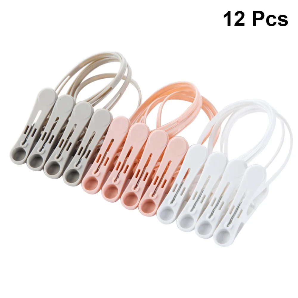

12pcs Windproof Clothespins with Rope Multifunction Portable Clothes Clips for Towel Sock (Mixed Colors)