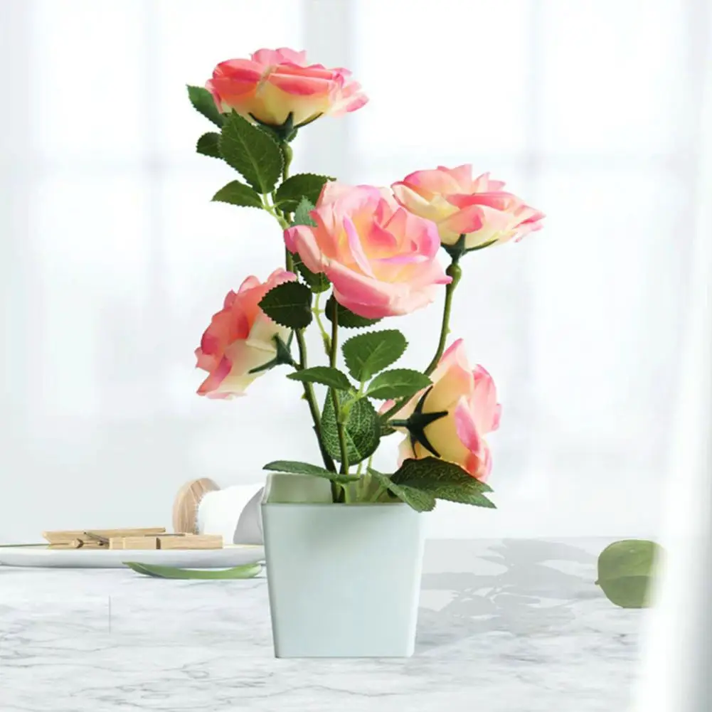 50%HOT Artificial Plant Pot Rose Desktop Decor Faux Silk Flower Indoor Outdoor Imitation Flower Pot for Home