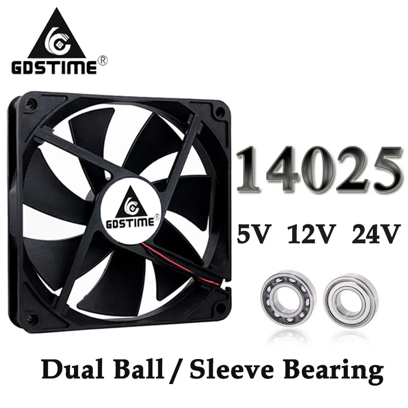 1szt Gdstime 5V 12V 24V USB 140x140x25mm 140mm Podwójna kula Bezszczotkowa obudowa PC Wentylator chłodzący DC 14025 14CM Chłodnica do szafy przemysłowej