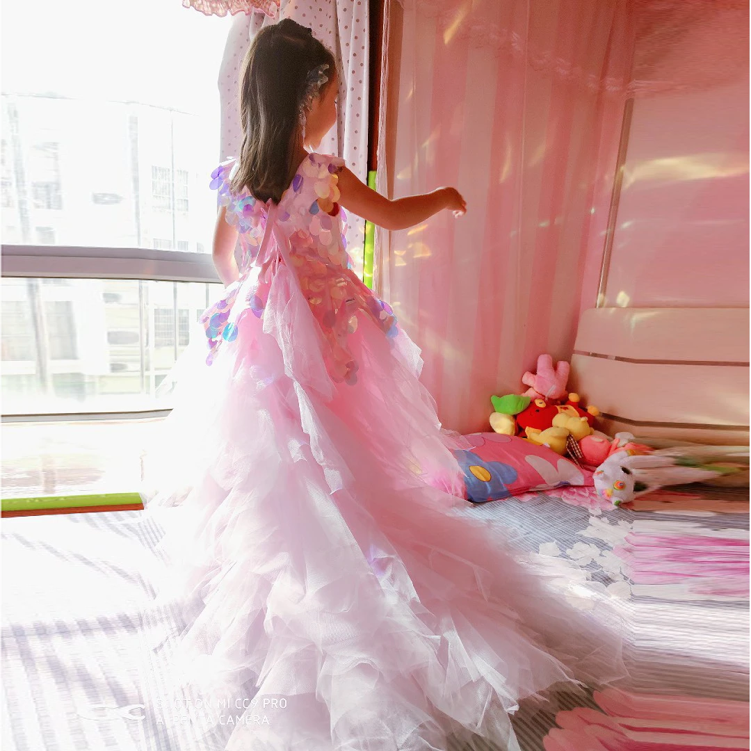 

Baby Pink Dress Saparkly Dress High Low Tulle Dress Off Shoulder Fuffly Ball Gown Girls Dress With Corset Daughter's Dresses