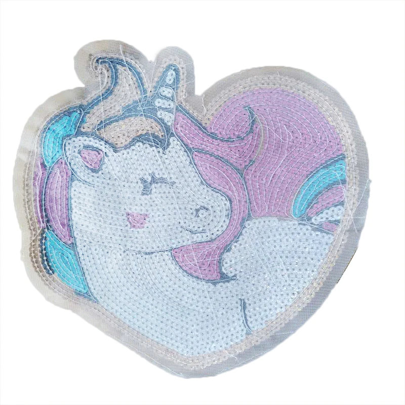 Sequin DIY Cloth Patch Heart Shape Unicorn Applique Sew on Patches For Clothing Cartoon Stickers 1pcs/3pcs