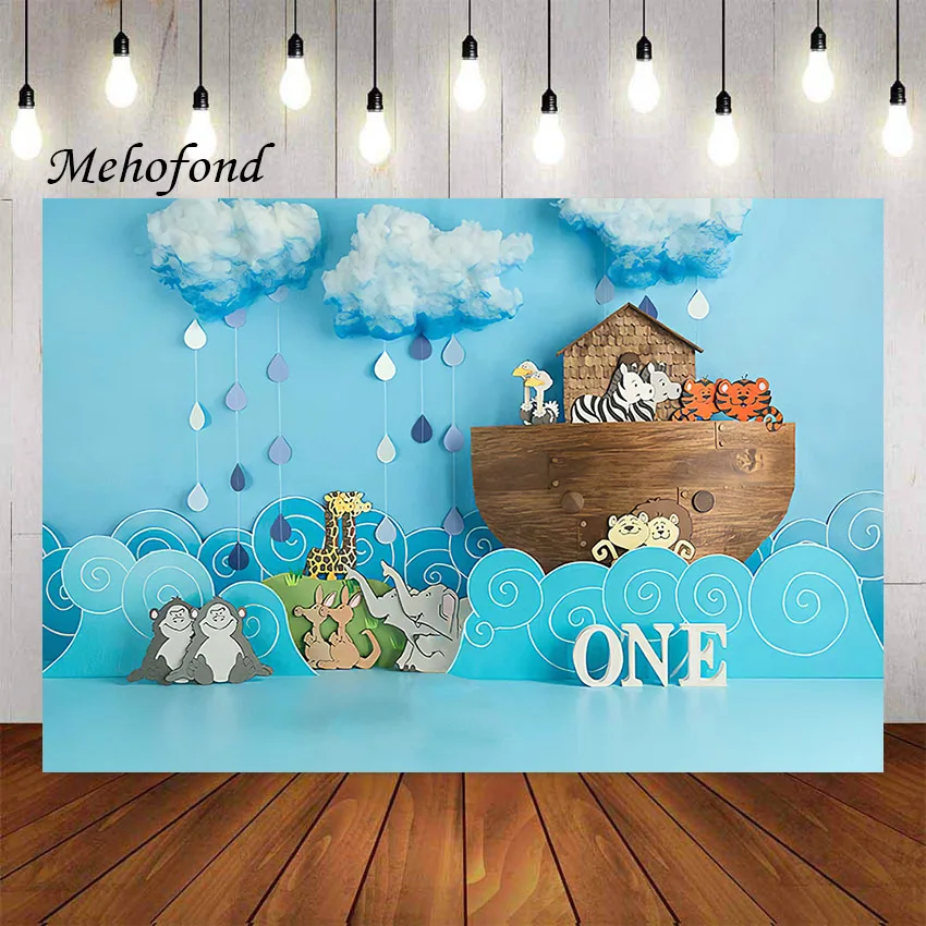 Mehofond Noah\'s Ark Sea Photography Background Wild Safari Animals Zoo Children Birthday Cake Smash Decor Backdrop Photo Studio