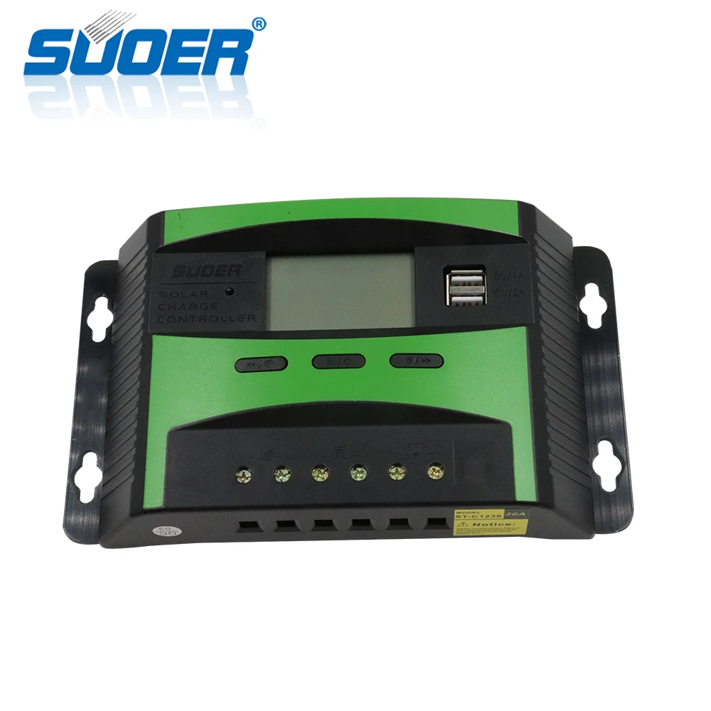 Suoer【 PWM Charge Controller 】 new arrival 12V 24V 30A PWM intelligent solar charge controller with LCD display(ST-C1230)