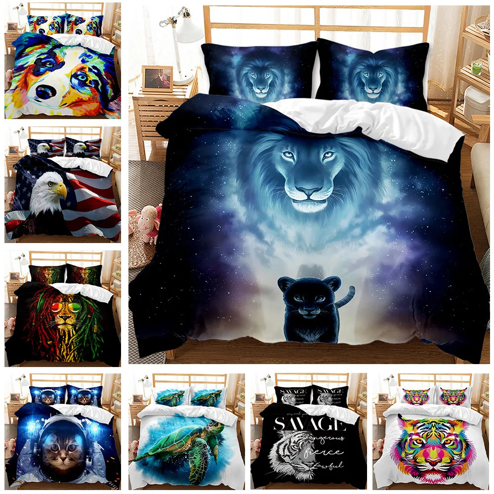 3D Digital Printing Lion King Duvet Cover Set Animal Printed Single Full Queen King Quilt Cover Bedding Sets  to son