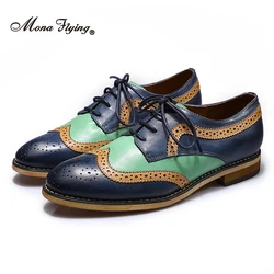 Mona Flying Oxford da donna in pelle multicolore con punta alare Brogue Derby Comfort Scarpe basse casual stringate fatte a mano da donna B098-01