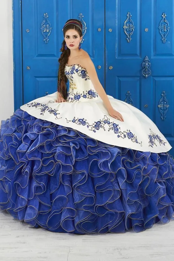 فساتين Quinceanera مكشكشة بدون حمالات تنورة منتفخة دانتيل مطرز الأميرة سويتي 16 بنات حفلة تنكرية فستان حفلة موسيقية