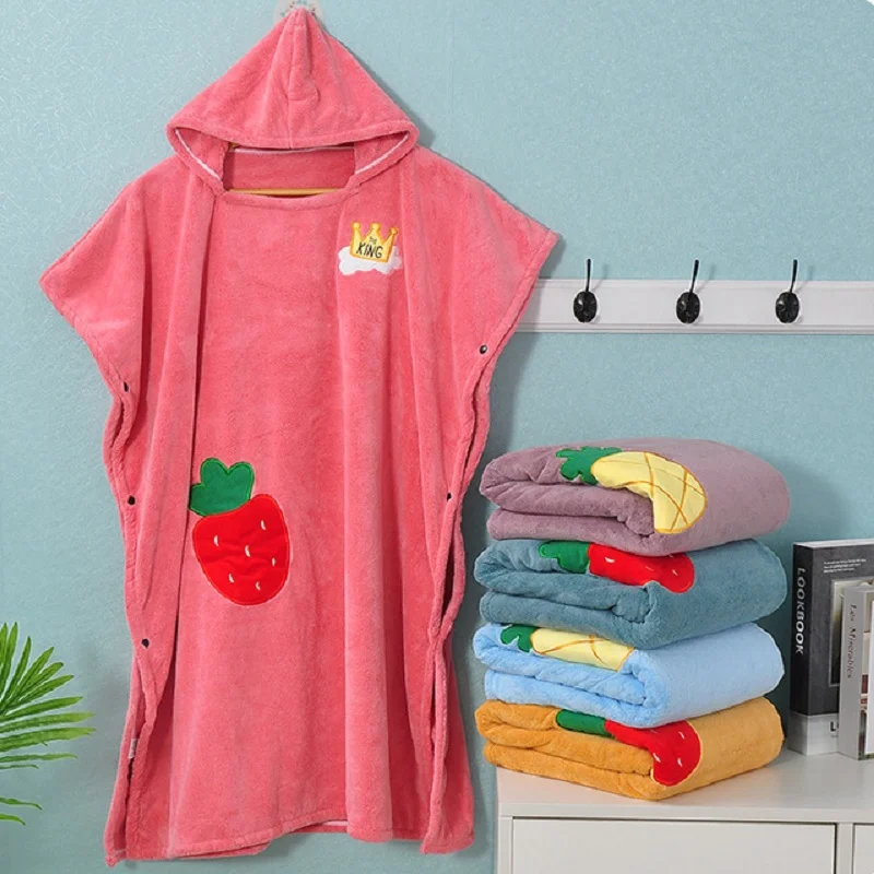 Embroidery Microfiber Changing Robe Beach Towel Coral Fleece Surf Poncho Swimming Cloak Pajamas Absrobent Soft Hooded Bath Towel