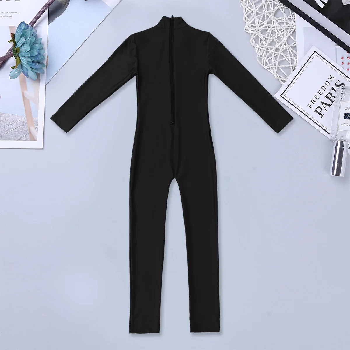 Girls Team Basic Long Sleeve Unitard One Piece Gymnastics Dance Bodysuits Jumpsuit Full Body Catsuit Leotard Costume for Kids