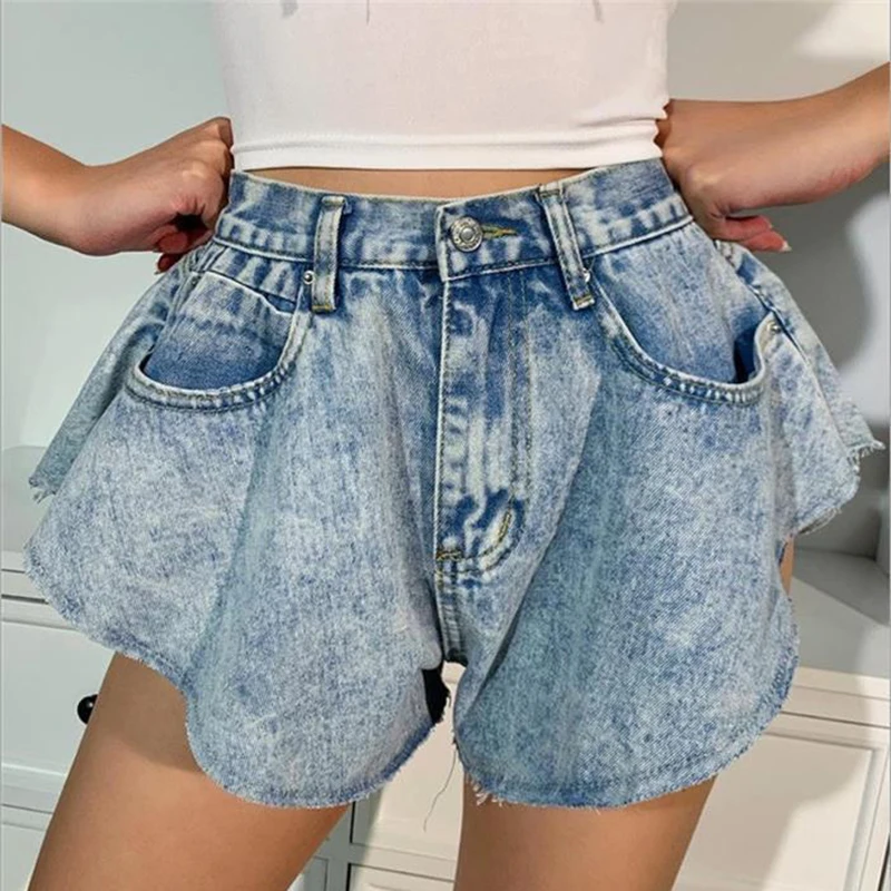 

Female Denim Shorts High Waist Irregular Wide Leg Jean Short Summer Fashion Casual Ladies Jeans Women's Clothing 2021