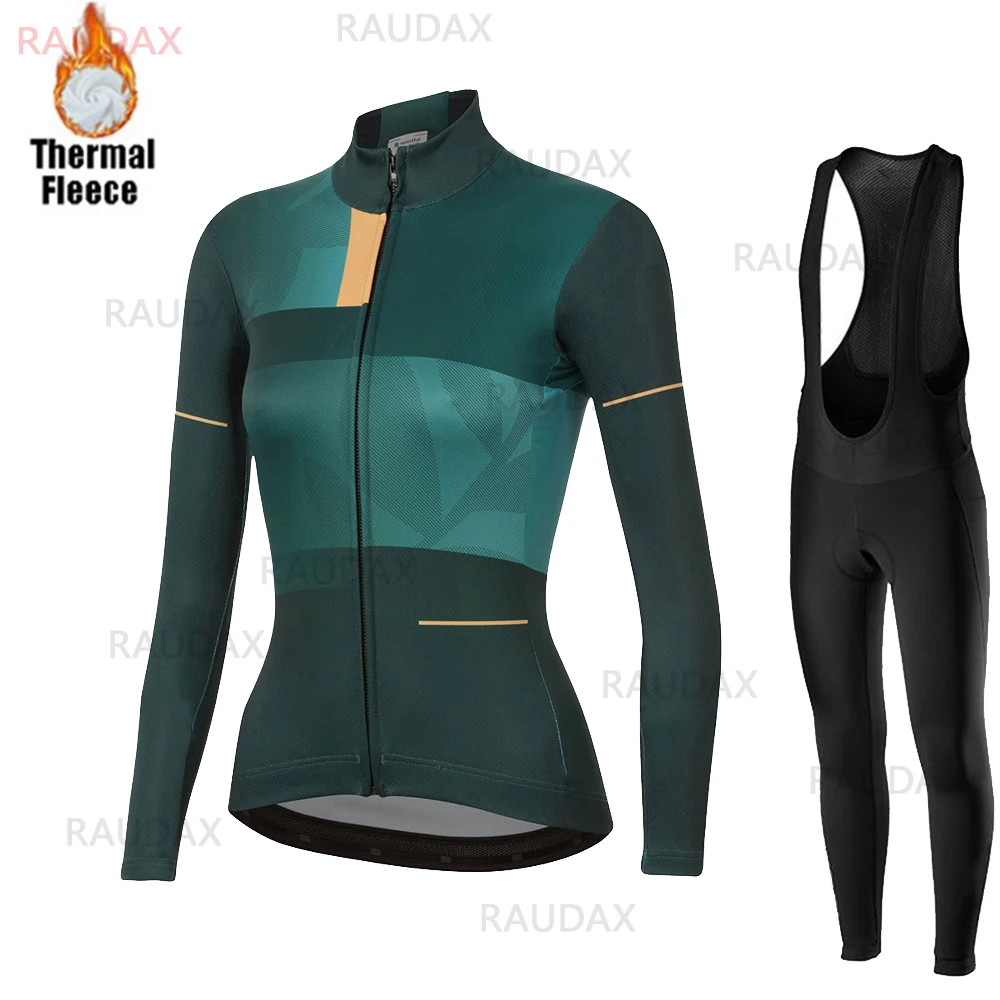 2021 موضة شتاء كم طويل ملابس ركوب الدراجات الإناث الحرارية الصوف دراجة الملابس النسائية الجبلية الطريق دراجة دافئة الدراجات جيرسي