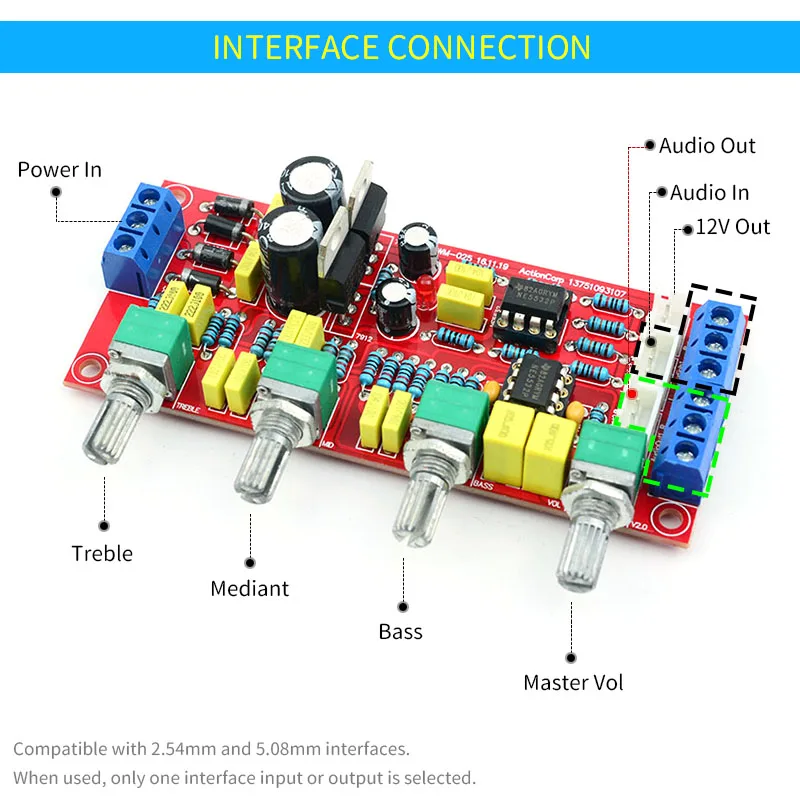 UNISIAN  NE5532 OP-AMP HIFI Preamplifier  Bass Treble Volume Tone  Control Board For Amplifiers  DIY KIT Dual AC12V