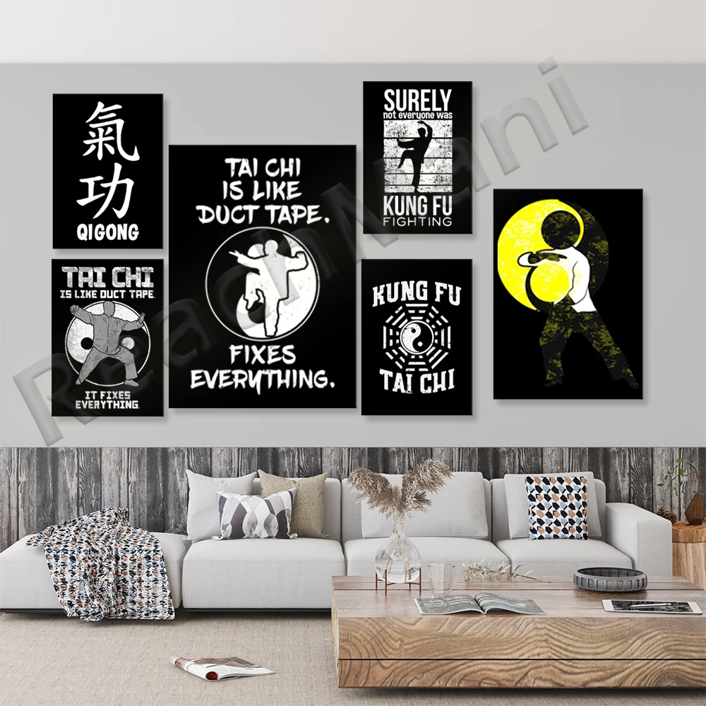 Póster de Tai Chi, obra de arte de Qigong, arte de pared de Tai Chi blanco y negro, regalos para amantes de Tai Chi, impresión de Tai Chi