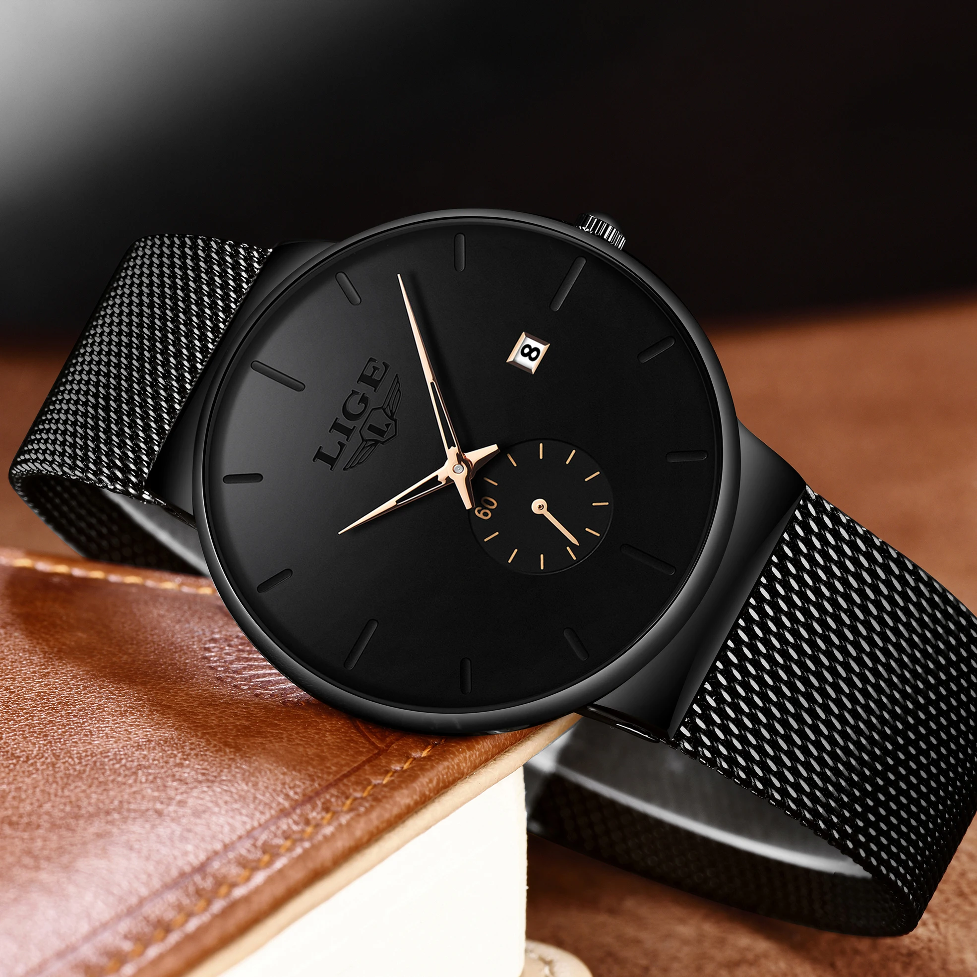 LIGE – montre à Quartz pour hommes, marque de luxe, fine, maille en acier, étanche, Sport, décontracté, 2023