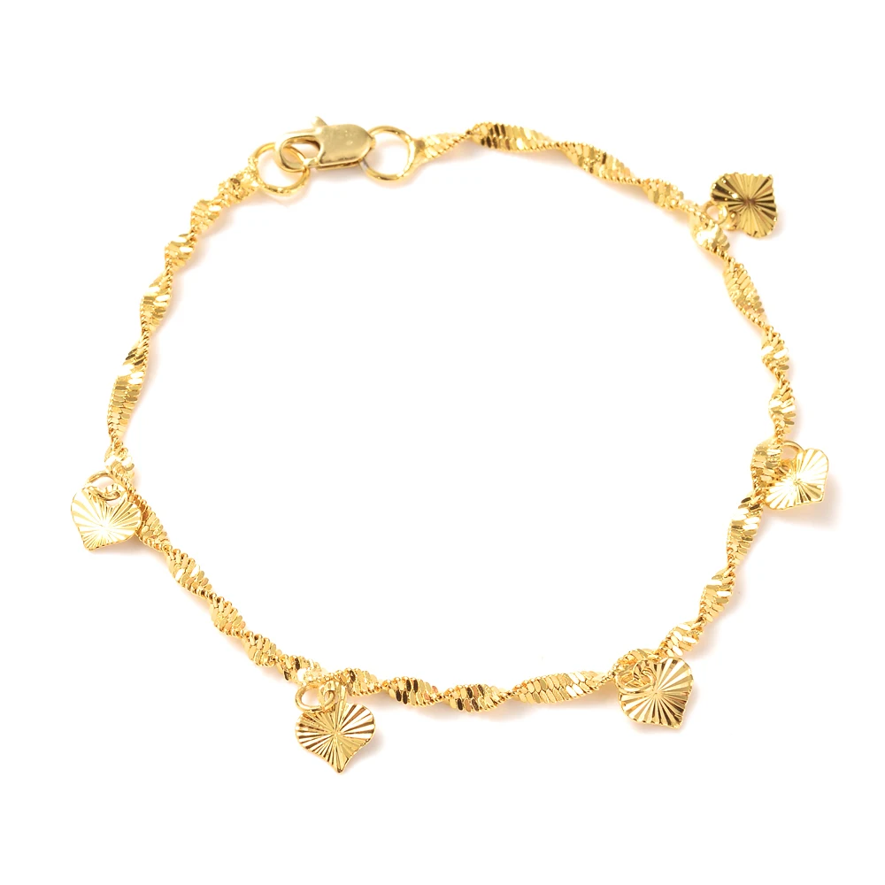 New 21cm Heart Pendant Bracelet Man Women Kids  Girls Chain Gold Color Diy Charm Chains Jewelry Gift