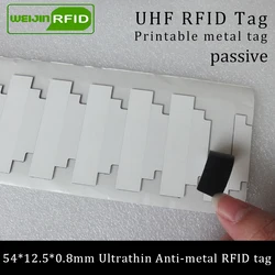 UHF RFID 초박형 금속 태그 915m 868m Monza R6 54*12.5*0.8mm EPC6C 고정 자산 작은 인쇄 수동 RFID 합성 라벨