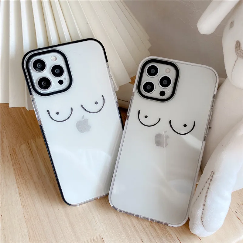 INS Cute funny Personality Woman Body line chest breast case for iphone 13 12 11 Pro Max X XS 14 7 8 Plus soft  color edge cover