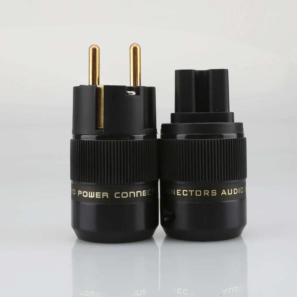24K Gold Plated Schuko EU Power Plug IEC C13 Connector High End HIFI Audio AC Mains Plug Brass For Amplifier DAC