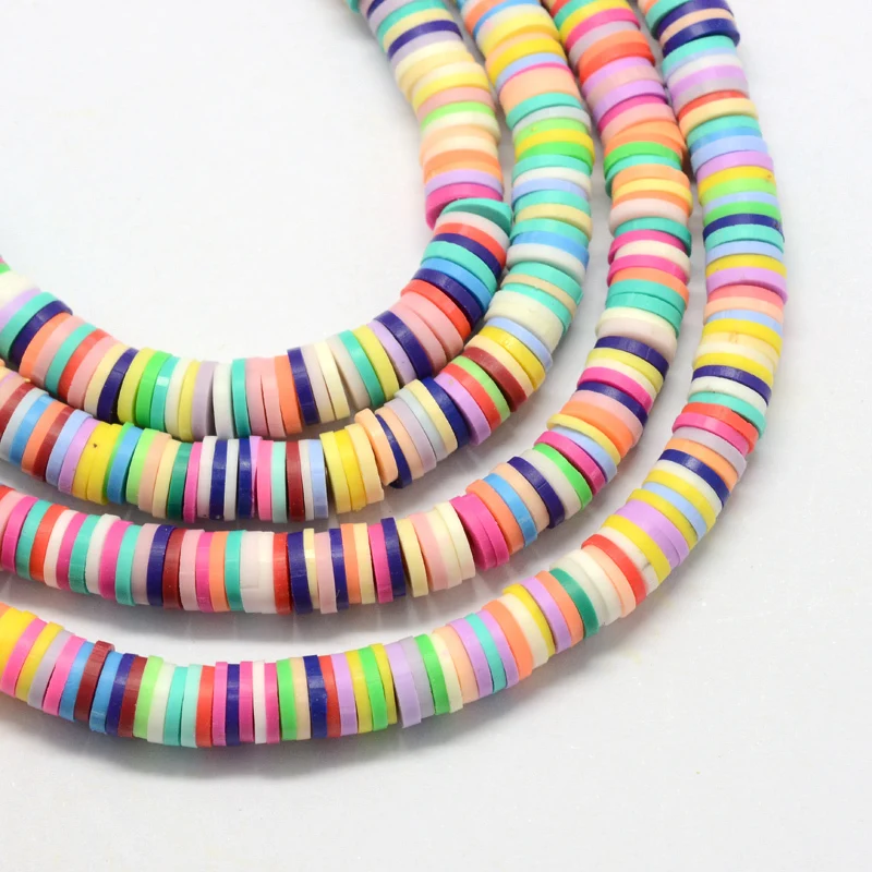 380~400pcs/strand 6mm Flat Round Handmade Polymer Clay Bead Loose Disc Beads Spacers for DIY Jewelry Making Findings