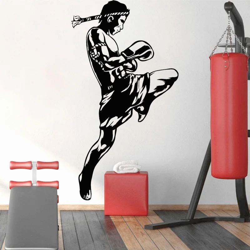 Thai Boxing Decal Muay Boxer Vinyl Wall Stickers MMA Fight Skilling Decals Boys Room Decoration Martial Mural O119